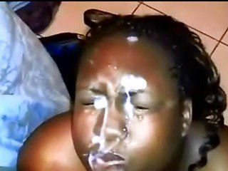 Ebony african girl masturbate penis and facial
