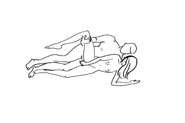 Modified spoon sex position