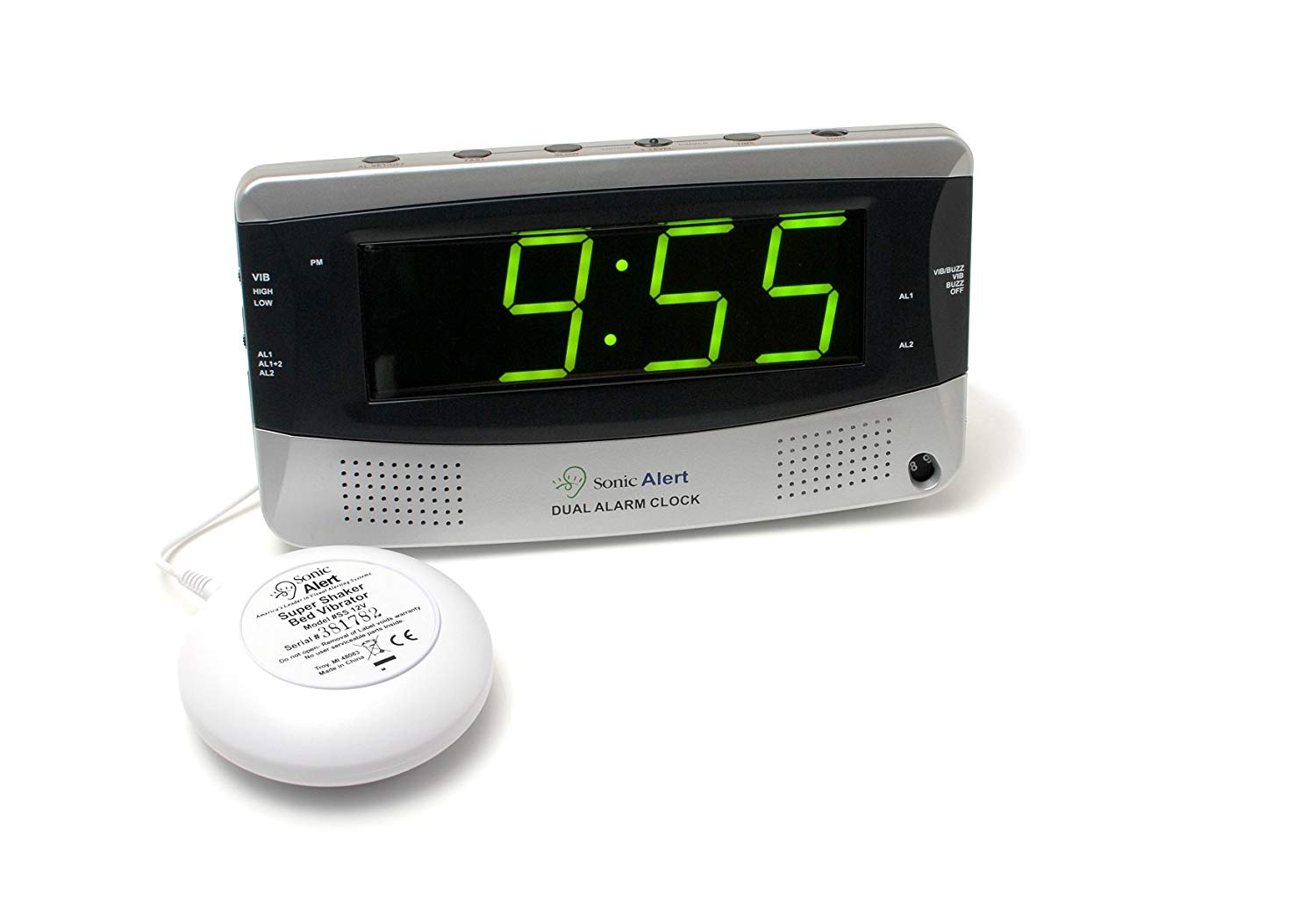 Sonic boom alarm clock with vibrator 