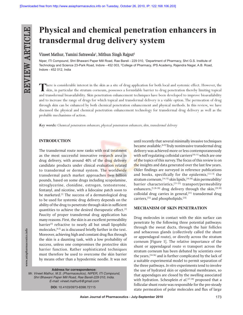 Penetration enhancer in transdermal drug delivery system