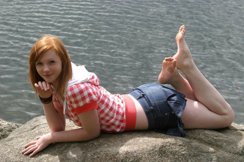Redhead freckled miniskirt