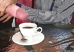 Cum shot into black coffee