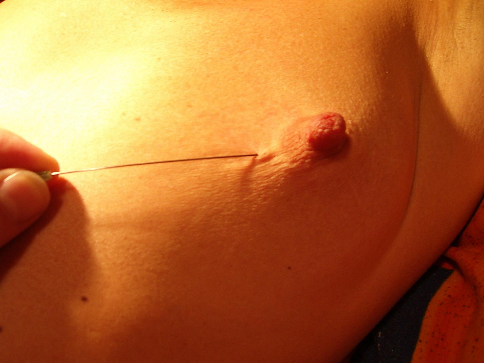 Wife tries needle nipple