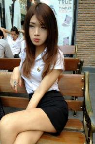 Beautiful thai student with friend
